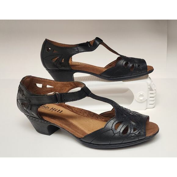 Cobb Hill Shoes - Cobb Hill by New Balance Womens Black Leather Open Toe Sandals Wedge Buckle 9.5M